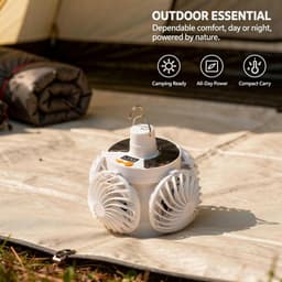 Plafondventilator – Op zonne-energie werkende ventilator met verlichting – Tentventilator met 4 bladen – Met LED-verlichting – Oplaadbaar via USB – Inclusief afstandsbediening – Ideaal voor kamperen, wandelen en verkoeling buitenshuis — thumbnail 5