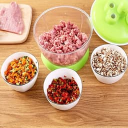 handmatige keukenmachine, multifunctionele handslinger vleesmolen voedselhakmolen met schaal compacte krachtige groentehakselaar ui dicer voor vlees, fruit, wortelen, kruiden, sla, salade (6 maanden) — thumbnail 4