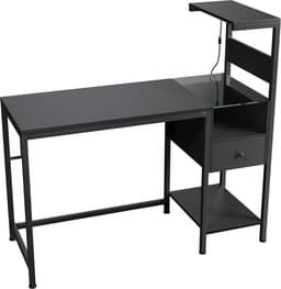 Bureau - Game Bureau - Computerbureau met stopcontact en opbergplanken - Tafel met USB-poorten en oplaadstation - Zwart - Computertafel — thumbnail 1