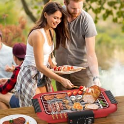 KZQ Elektrische Bbq Grill Rookvrij Met Anti Aanbaklaag Voor Binnen En Buiten - 2000w Dubbelbuis Hoog Vermogen Draagbare Afneembare Standaard Grill Voor Bbq Party - Rood — thumbnail 5