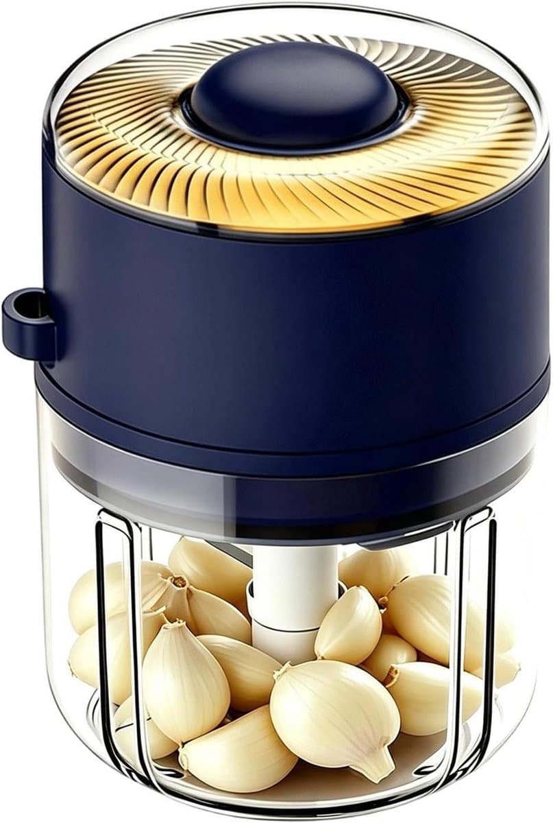 Elektrische Knoflookhakker - Mini Keukenmachine - Snel Ingrediënten Snijden - Zes Scherpe Messen - 350ml Capaciteit - Blauw — afbeelding 1