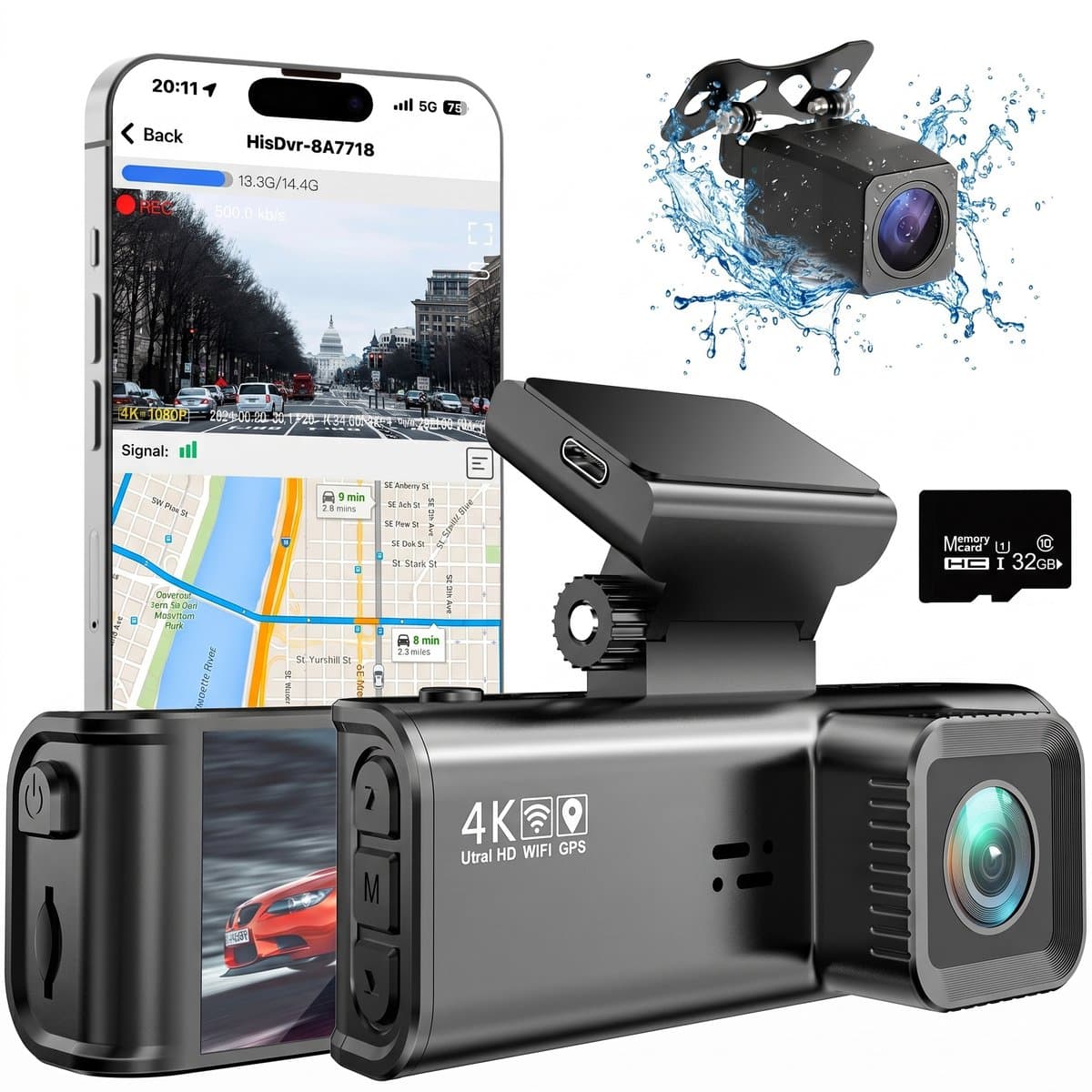 Dashcam Voor Auto - Ultra 4K- Voor en Achter Camera - Wifi & GPS - 10 Inch met App - ADAS - Dashcams - Nachtzicht - - Sony Sensor - Met Parkeerbewaking - Incl. 128GB SD-Kaart — afbeelding 1