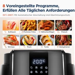 Heteluchtfriteuse - Olievrije Frituurpan - Gezond Koken - 8 Voorgeprogrammeerde Functies - 4 Liter - Zwart — thumbnail 2