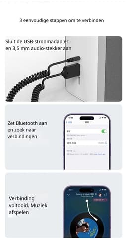 DrPhone CarLink Bluetooth 5.4 AUX Ontvanger – USB naar 3.5mm Jack Audio Adapter voor Auto en Speaker — thumbnail 4