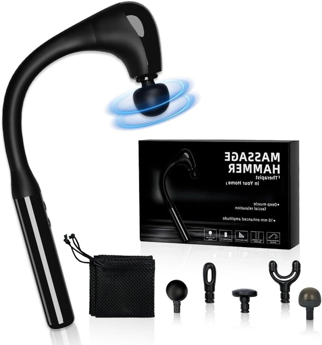 Massagepistool - Spierverlichter - Spierherstel - Verlengde Handgreep - 19 cm - Zwart — afbeelding 1
