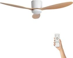 Fantiluxe - Nils - Plafondventilator met verlichting - Wit Hout - Ø132cm - Afstandsbediening - Met lamp - Plafond ventilator - Slaapkamer — afbeelding 1