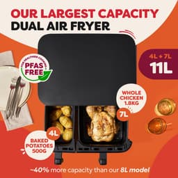 Instant Pot Vortex Dual 11L PFAS-vrije Airfryer - Dubbele mand 7L + 4L - 8-in-1 kookfuncties - EvenCrisp™ Technologie - SyncCook™ & SyncFinish™ - Snelle energiezuinige airfryer voor het hele gezin — thumbnail 5