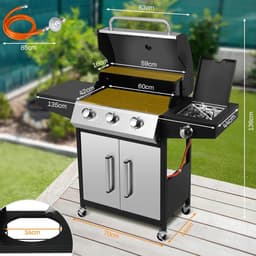 Luxe Grote Gasbarbecue met 3+1 Branders – 34.000 BTU – Roestvrij Staal – Met Zijbrander - Gietijzeren Roosters Temperatuurmeter - Opklapbare Werktafels – Draagbare BBQ op Wielen voor Buiten koken en BBQ Feesten — thumbnail 3