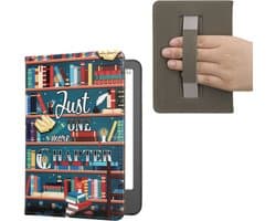 kwmobile e-reader hoesje geschikt voor Amazon Kindle (2022/2024) hoes - E reader flip case met magneetsluiting - Ereader cover - bibliotheek design in meerkleurig