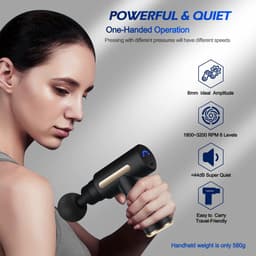 Massage gun met 4 hulpstukken incl. oplaadbare accu. Relaxen massage apparaat met instelbare intensiteit, 4 verschillende hulp stukken en USB C laadkabel. — thumbnail 4