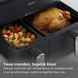 Philips 5000 Series Dual Basket Airfryer - NA551/00 - Stoomfunctie - Dubbele Mand - 9L - Tot 6 Personen — thumbnail 4
