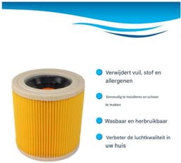 2 stuks Patroon filters - stofzuiger HEPA-filter katoen - Stofzuigerfilter - Vervangende onderdelen - Filteronderdelen - Filtercompatibele filters - Geschikt voor Karcher WD3, NT18, 20, 38, 1HEPA-filter WD2, MV2, 3 stofzuigers - Geel — thumbnail 3