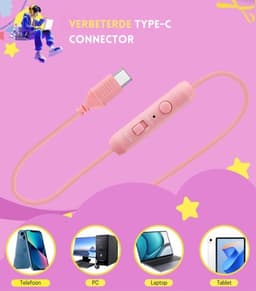 StayPowered Kinderhoofdtelefoon - Veilig en Stijlvol met LED-Verlichting - USB-C Aansluiting - Volumelimiet 85/94 dB - Ingebouwde Microfoon - Opvouwbaar en Lichtgewicht - Zachte Oorkussens - Stereo Geluid - Roze - Levering Sneller dan Aangegeven! — thumbnail 5