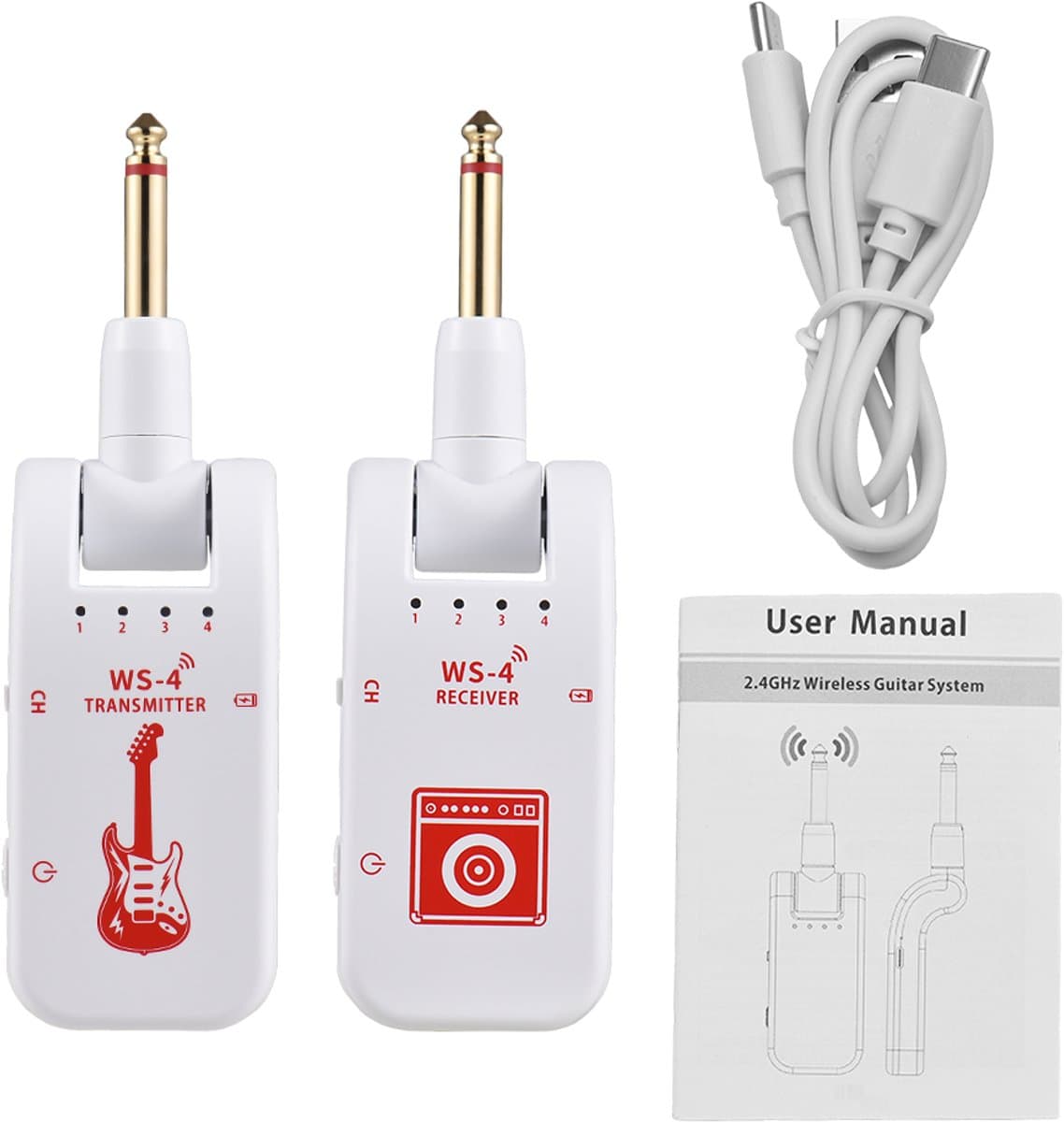 2.4G Draadloos Gitaarsysteem Oplaadbaar – Transmitter & Receiver Set – Real-time Signaaloverdracht – Wit — afbeelding 1