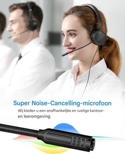 USB Headset - Noise Cancelling Koptelefoon - In-Line Bediening - Voor Thuis & Kantoor - Compatibel met PC & Laptop - Gebruikers - Zwart - Universeel - 1 stuk — thumbnail 4