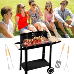 Houtskoolbarbecue met Chroomrooster 50x26,5 cm – Tuingrill met Twee Transportwielen, Mobiel & Stevig voor Buiten BBQ en Grillplezier — thumbnail 2