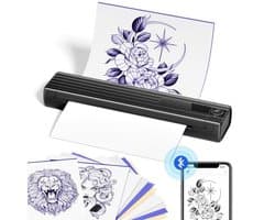 Professionele Tattoo Printer - Thermische Printer - Tattoo Stencil Printer - Stencil Papier Tattoo – te Verbinden met USB of Bluetooth – Met 10 Transfer Papier - Bespaar Tijd – Sterke Prestaties - Zwart