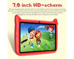 BDF Kindertablet 7 Inch , Dubbele Camera, Android en 64GB Opslag voor Kinderen Rode kleur