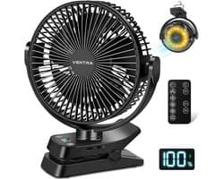 VENTRA® Draadloze Ventilator – Ventilator – Tafelventilator – Handventilator - Mini Ventilator - 5 Windsnelheden - LED Verlichting - 12000 mAh - 28,6 x 24,4cm