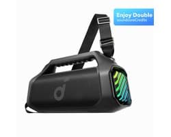 soundcore Boom 2 Pro van Anker, buitenspeaker, 140 W, 2+2 kanalen, BassUp 2.0, 20 uur speeltijd, snelladen, IP68 waterdicht, RGB-verlichting, powerbank, Bluetooth 5.3, draagbaar voor buiten, kamperen,