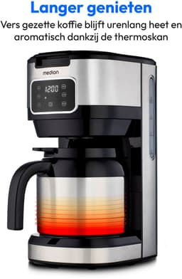 MEDION koffiezetapparaat met thermoskan en timer (filterapparaat, 10 kopjes, 1,25 liter, 900 watt, timer, antilekfunctie, display, MD11019) roestvrij staal — thumbnail 4