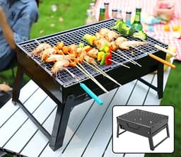 IBBO® - Opvouwbare BBQ -Draagbare opvouwbare grill met rooster -Portable Vouw Barbecue - Festival BBQ - Camping - Tafel - Zomer - Rechthoekig - 40 x 27 x 20cm - Zwart — thumbnail 5