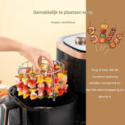 Kebabrek voor airfryer - Antiaanbakgrill - Kebabset met thermische circulatie - Grill voor airfryer - Met ronde ophanging - Multifunctioneel verticaal kebabrek - Geschikt voor BBQ-keuken thuis - 48 spiesen - Geschikt voor airfryer, oven, enz. - Zilve — thumbnail 3