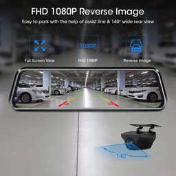 Dashcam - Dashcam voor Auto - Autospiegel - met Achteruitrijcamera - 24cm - 10m Kabel - Touchscreen - Full HD - 1080 p - voor Auto's - 170° Groothoek - Parkeermodus - Loop-Opnamemodus - Supernachtzicht - G-sensor - Zwart — thumbnail 5