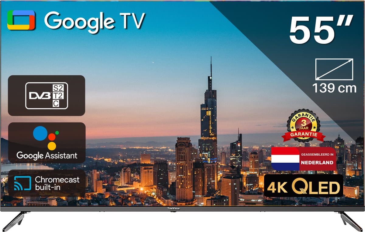 Google Smart TV | TeeView QLED TV 55 inch | 4K Ultra HD | Frameless Design | in Eindhoven geassembleerd | TV55QQG-EU — afbeelding 1
