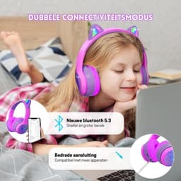 StayPowered Kinder Bluetooth Hoofdtelefoon - Perfect voor School & Reis - Veilig Volumeniveau - Heldere Geluidskwaliteit - met LED - Draadloos & Bekabeld - Versterkt Materiaal - Lange Batterijduur - Roze/Paars - Levering Sneller dan Aangegeven! — thumbnail 3