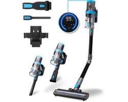 CleanWise Rita Flex – Draadloze steelstofzuiger met gebogen stang – Zonder zak op accu – 30kPa zuigkracht, groene laser, LED-touchscreen, tot 60 min accuduur