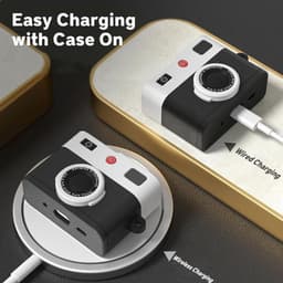Ainy - PRO Retro vintage camera hoesje zwart | Geschikt voor Apple Airpods Pro 2 / Pro 1 | Siliconen case met sleutelhanger | schokbestendig | Uitsparing voor oplaadpoort & draadloos opladen ondersteund — thumbnail 3