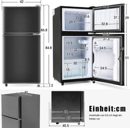 Cool en vriezercombinatie, 86,8 cm hoog, 45,5 cm breed, dubbele deur, met een totaal van 60 liter, 22 liter vriezervolume, 38 liter koelvolume. 102 kWh/jaar, LED -licht. Premium zwart [energieklasse e] — thumbnail 3