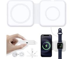 Blynk Magnetisch Duo Oplaadstation – Geschikt voor MagSafe – Draadloos 15 W – Opvouwbare oplader geschikt voor iPhone, AirPods & Apple Watch – Wit