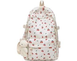 Floral Backpack Serie - Dames Rugzak - Laptop Tas 15.6 Inch - 8 Zakken - Waterdicht Nylon - Roze Kersen Print - Schooltas - Reistas - Kantoor - Vrouwen - Meisjes