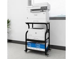 Hoogte Verstelbare Printertafel met 3 Verdieningen - Mobiele Drukwagen voor Grote Printers, Zwart
