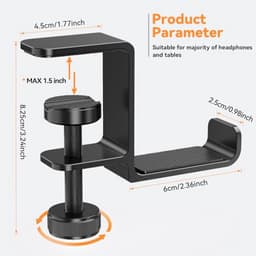 Hoofdtelefoon Hanger voor Onder Bureau - Ruimtebesparende Aluminium Hoofdtelefoonstandaard — thumbnail 5