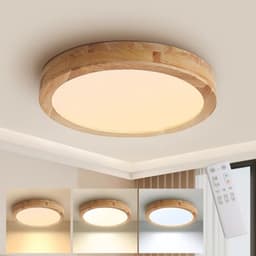 Dimbare Houten LED Plafondlamp - 40 cm - Met Afstandsbediening - Ronde Plafondlamp voor Slaapkamer, Kantoor en Keuken — thumbnail 4
