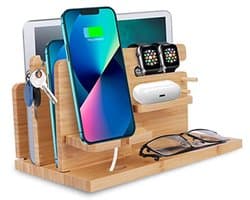 Bamboe Dockingstation voor Meerdere Apparaten - Bureau Organizer en Sleutelhouder