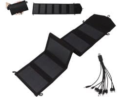 Draagbare zonnepaneellader met uitgangsvermogen van 20 W, 5,2 V, 2 A, 2 USB, opvouwbare zonnepaneellader voor laptops, telefoons, miniventilatoren en een USB-verlengkabel IP65 (zwart) - Cyslmuk®