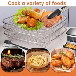 Stainless Steel Air Fryer Rack - 3-Layer Stackable Dehydrator with Tongs and Brush — thumbnail 6