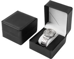 Horlogedoos, individuele horloge-opbergdoos met afneembaar horlogekussen voor dames en heren, horlogekoffer, PU-leer, horlogeopbergdoos voor polshorloges, smartwatches, armbanden (zwart)