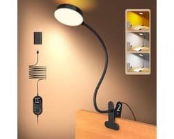Clip on Lamp met 72-LED, Nachtlampje met Amber Licht, 3 Kleuren & 5 Heldere Verlichtingsstanden, 30 Min Auto Uitschakeling, Ideaal voor Lezen in Bed
