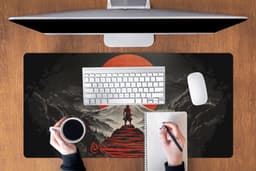 Muismat XXL 100x50 cm - Bureau onderlegger - Bureau mat Krijger - Rode trappen - Zon - Berg - Bureaumat - Gaming mousepad xl - Bureaulegger groot - Computer deskmat — thumbnail 3