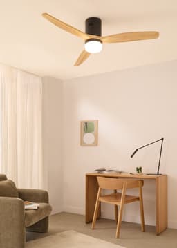 CREATE - Plafondventilator 40W silent 100% hout (Ø132cm) (ruimtes 10m²-25m²) - Zwart / Licht hout - Met licht - Afstandsbediening - WIND CALM NATURAL WOOD — thumbnail 4