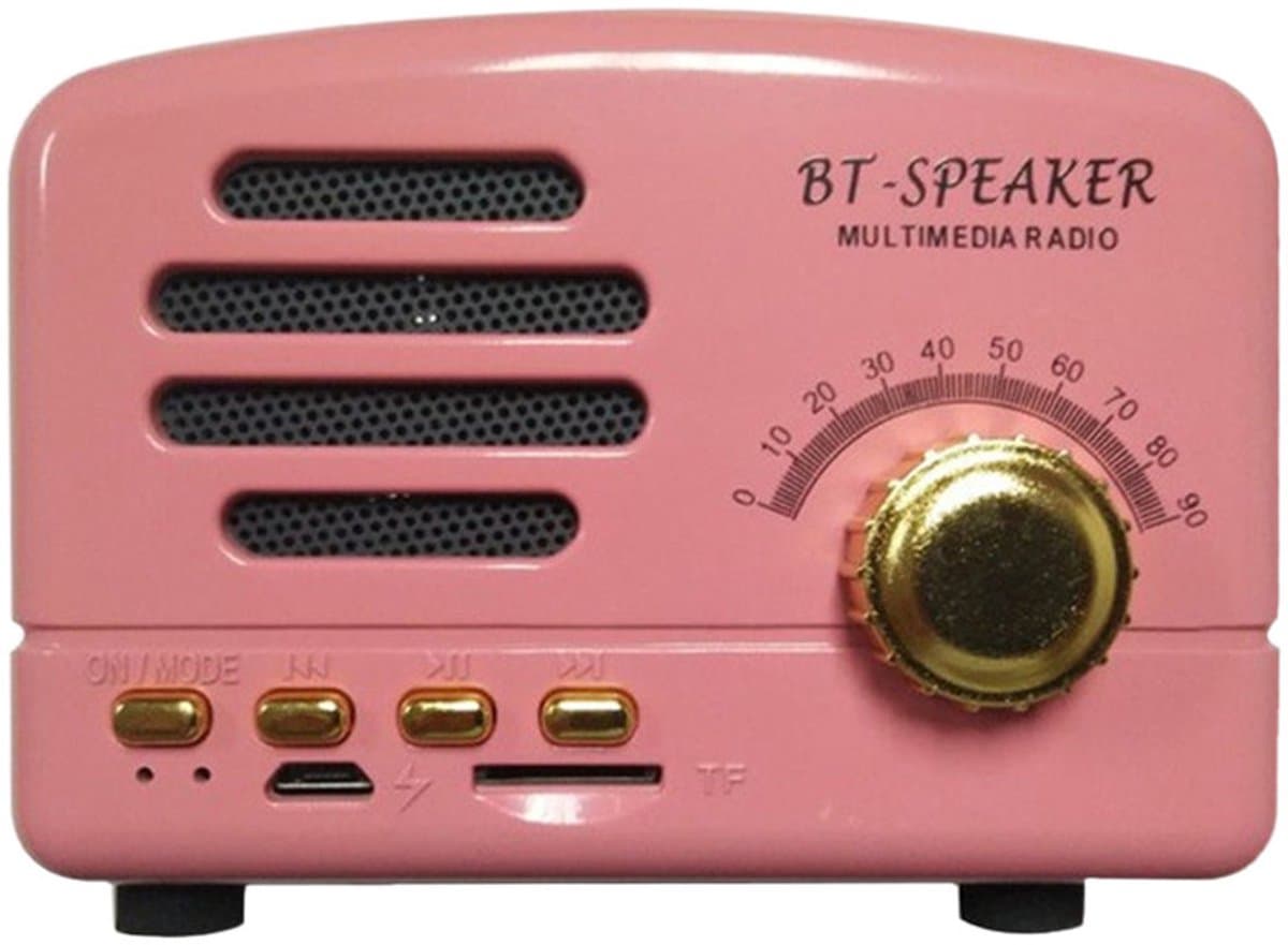 JeiibrZui Retro Bluetooth Speaker - Vintage Bluetooth Speaker - 3W Vermogen 1200 mAh Batterij 5-8 Uur Speelduur - 1 Stuk - Roze — afbeelding 1