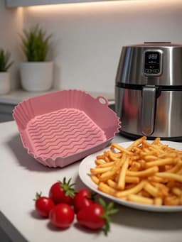 HipWare - Airfryer Siliconen mandje - Antiaanbaklaag - Vaatwasserbestendig - Vierkant - Roze — thumbnail 4