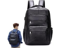 Rugzak - Laptoprugzak - USB-oplaadrug - 15.6 inch laptop - Lichtgewicht - Slijtvast - PU lederen - Waterdicht - Zwart