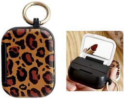 Telestore - Hoesje geschikte voor AirPods Pro 3 - TPU hybride hoesje Beschermhoes - hoesje met spiegel AirPods Pro 3 Cover - AirPods Pro 3 Hoesje - Geschikt voor Apple Airpods Pro 3 - panter luipaard - hard cover met make up spiegel - sleutelhanger — thumbnail 1
