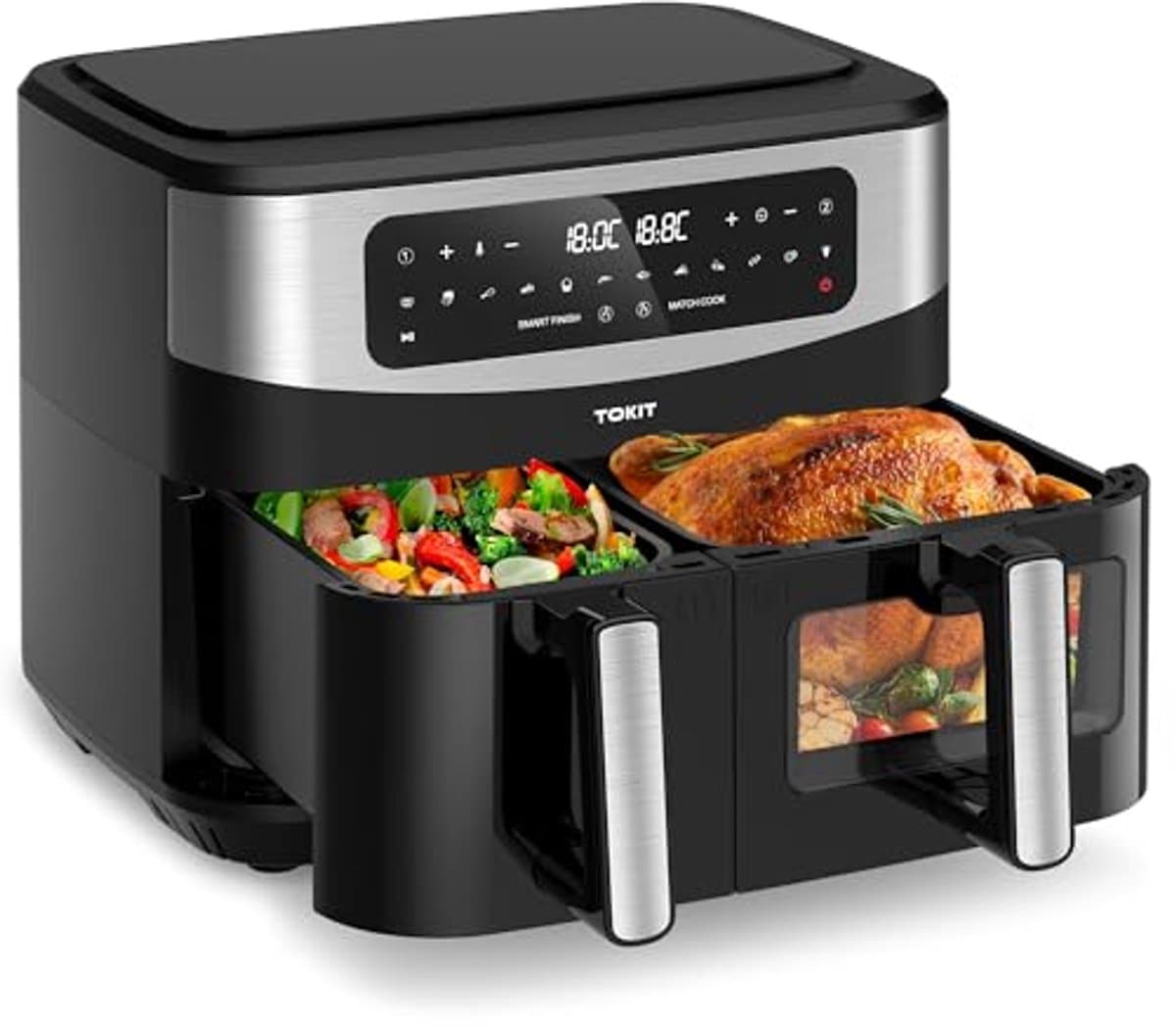 Dual Zone Heteluchtfriteuse 2800W met Kijkvenster en 12-in-1 Kookprogramma's — afbeelding 1